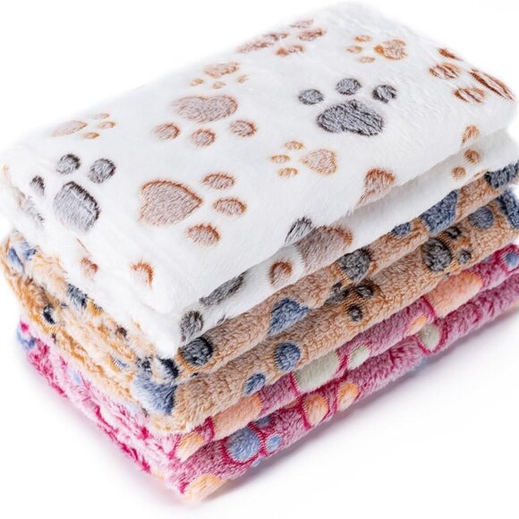 1 Pack 3 Blankets Super Soft Fluffy Premium Fleece Pet Blanket Flannel Paw Print - Picture 1 of 8